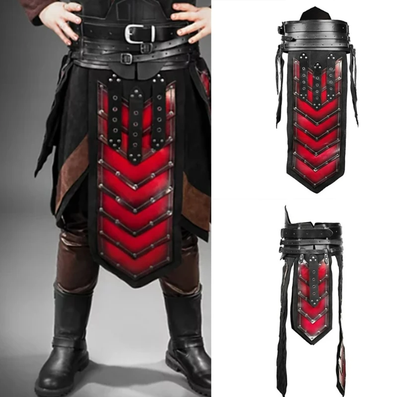 

Medieval Leather Thigh Armors,Retro Waist Armors with Belt Knights Skirt Armors Adjustable Body Armors for