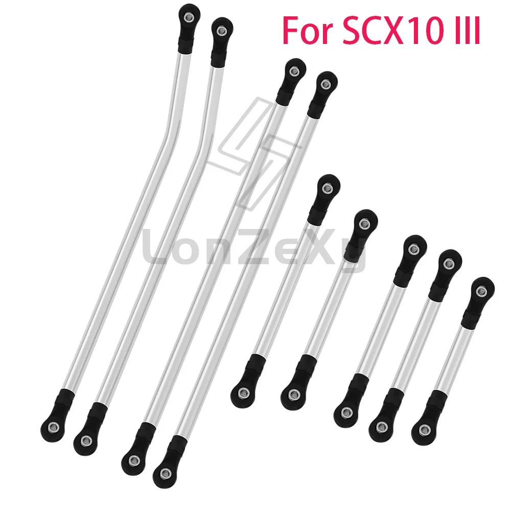 10PCS Metal Steel Body Link Rod Set LCG Chassis Links with Rod Ends For 1/10 Axial SCX10 III AXI03007 RC Crawler Upgrade Parts