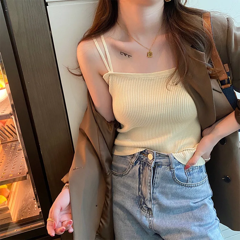 2024 New Summer Pure Desire Inner Wear Base Knitted Vest Female Online Influencer Popular Outer Wear Beauty Back Small Slip Top