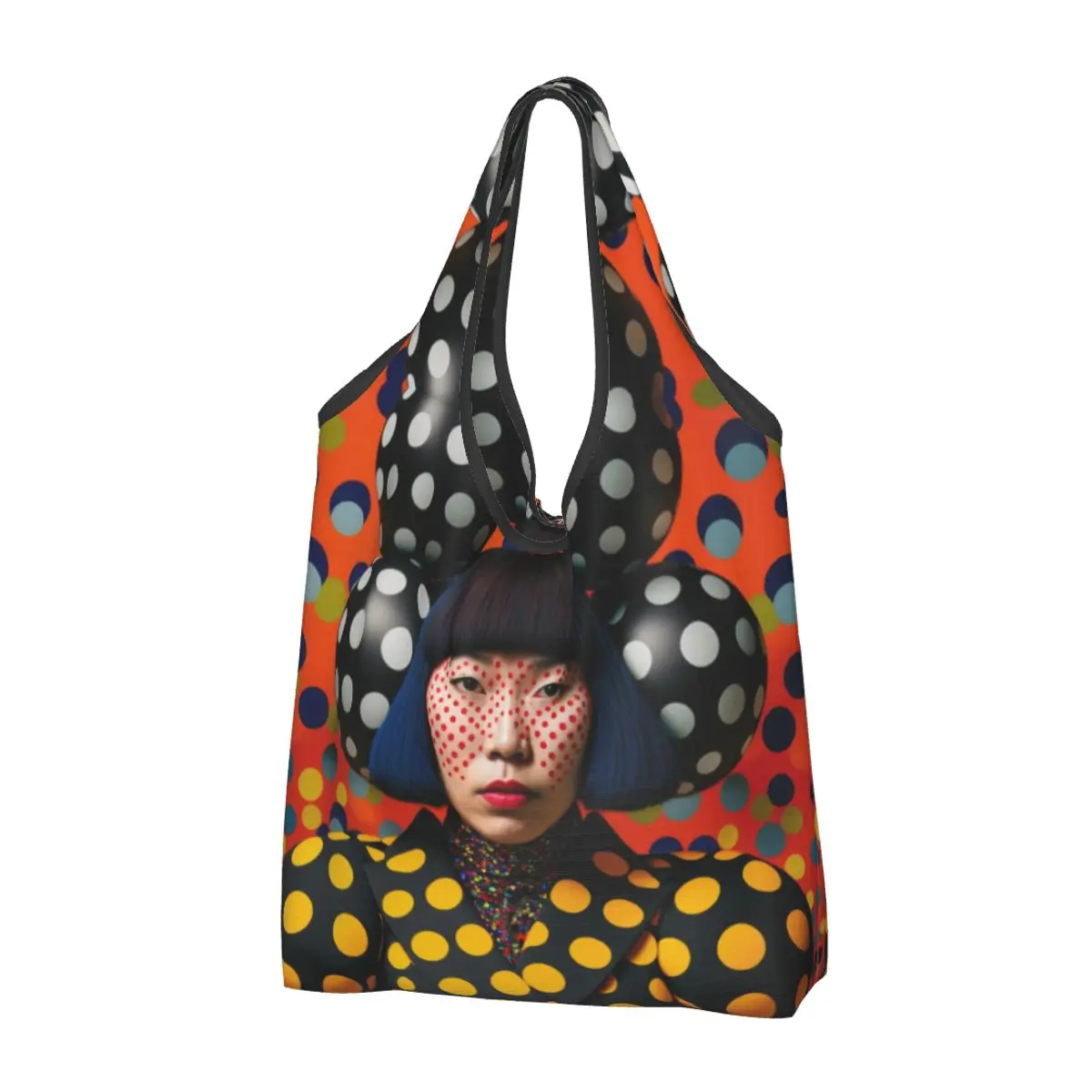 

Custom Yayoi Kusama Abstract Art Shopping Bags Women Portable Large Capacity Grocery Polka Shopper Tote Bags