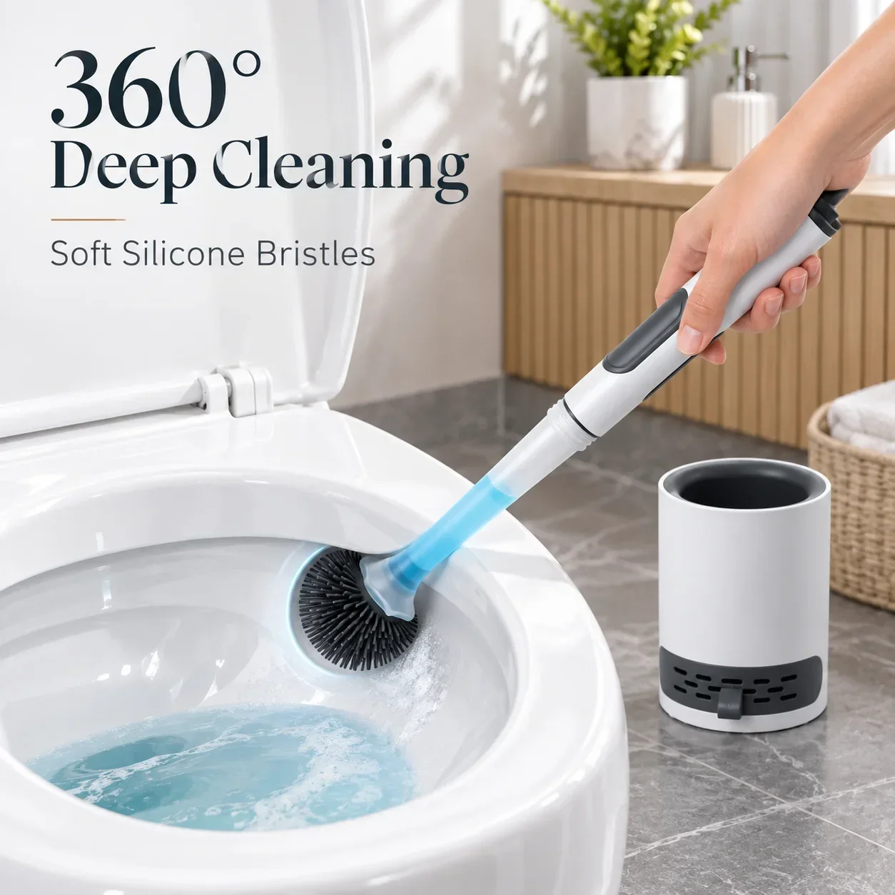 Silicone Liquid Dispensing Toilet Brush, Soft Bristle Dead Angle Cleaner, Wall-Mounted Bathroom Scrubber