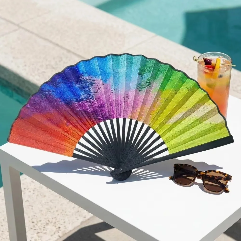 Durable Gradient Colorful Folding Hand Fan Leopard Print 23 Cm Kung Fu Fan Handheld Reflective Reflective Fan Music Festival