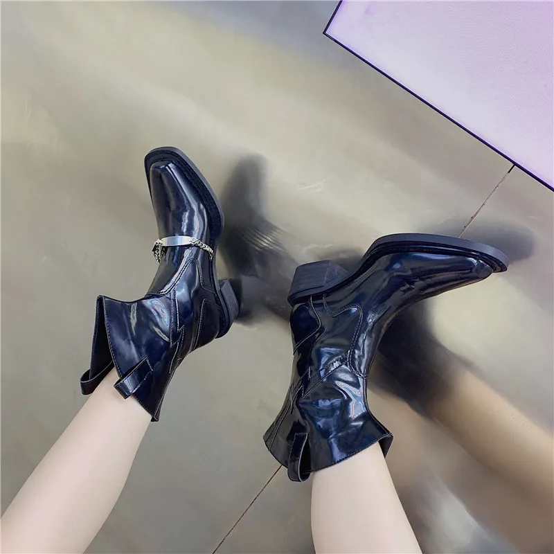 Denim Women\'s Boots Square Toe Retro Ladies Long Boots Luxury Square Heels Boots Original Victorian Leather Shoes Autumn 2023new