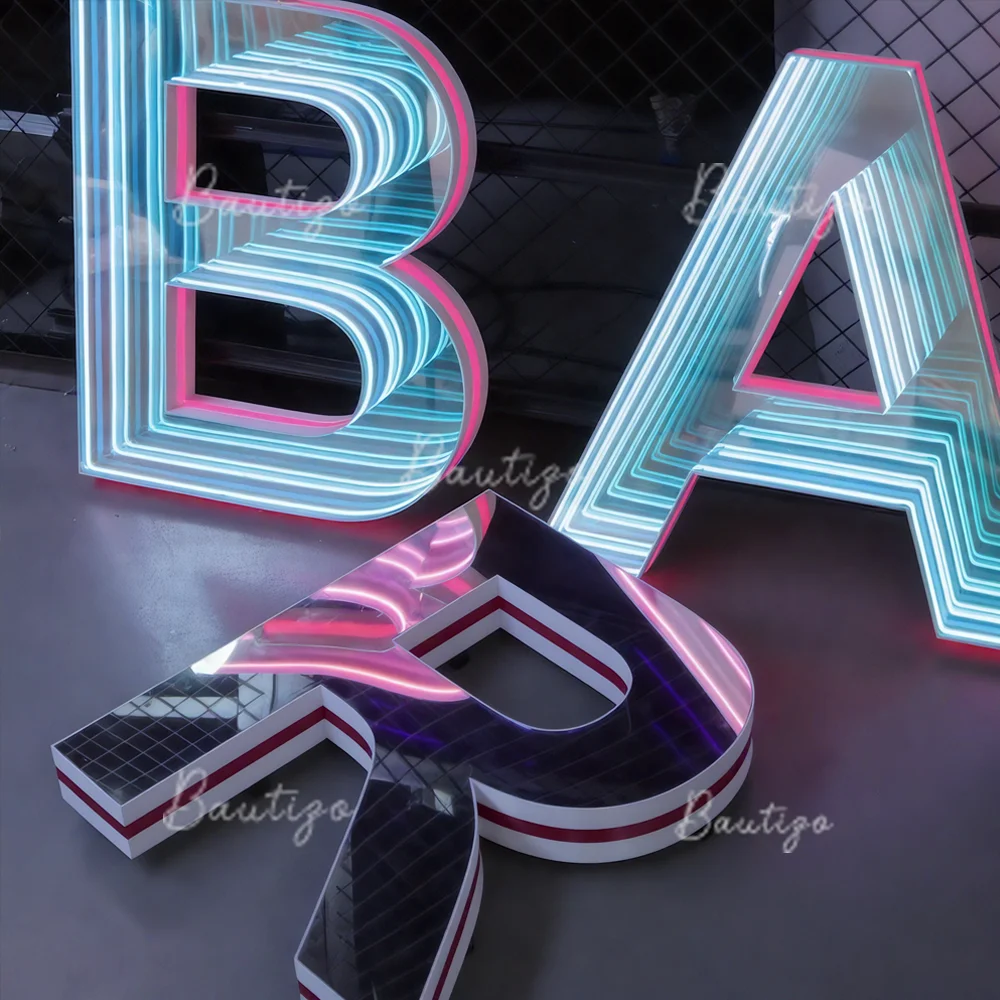 Personalizado 3d led infinito espelho sinal canal letras espelho personalizado parede negócios ao ar livre decoração interior para bar salão de beleza