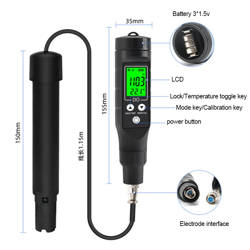 DO9100 Digital Dissolved Oxygen Meter Portable Aquaculture High Precision Water Quality Detector Aquarium Hydroponics Tester