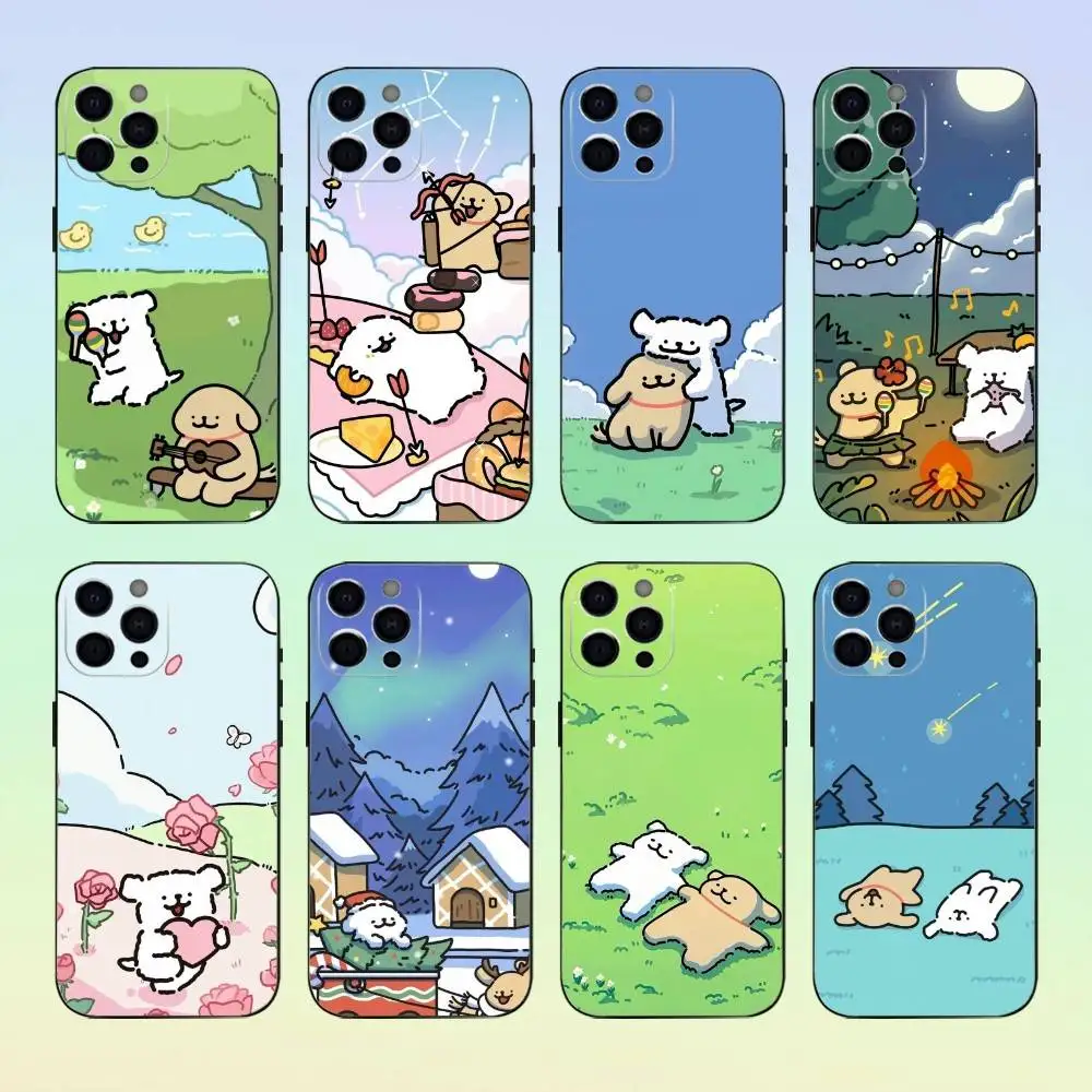 

K-Korea line p-puppy Maltese Phone Case For iPhone 17, 16,15,14,13,12,11, Others Soft Silicone Black Cover