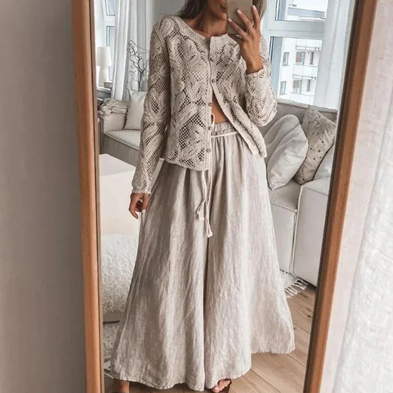 

Fashion Female Commuting Streetwear 2025 New Women Elegant Lace Hollow Out Shirts Vintage Single Breasted Long Sleeve Blouse