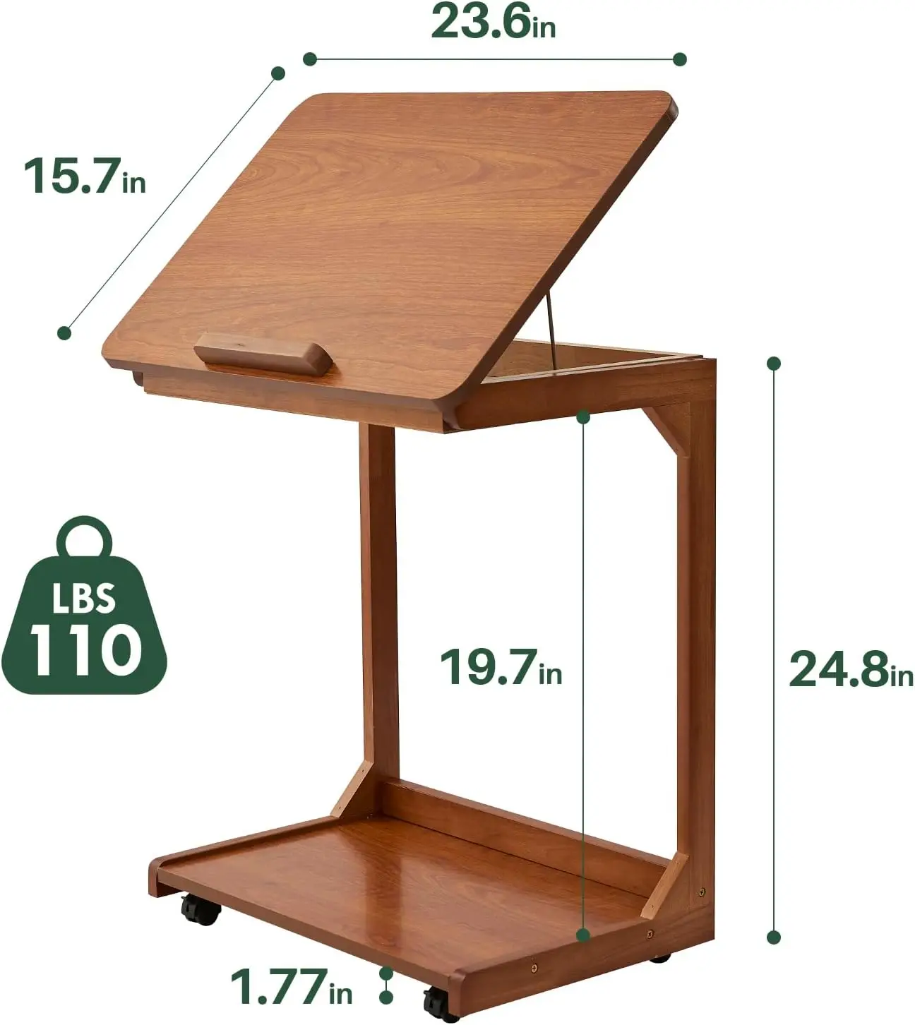 

Shaped End Table with Wheels Solid Wood Shape Rolling Side Table Wooden Tv Tray Under Bedside Tables for Sofa