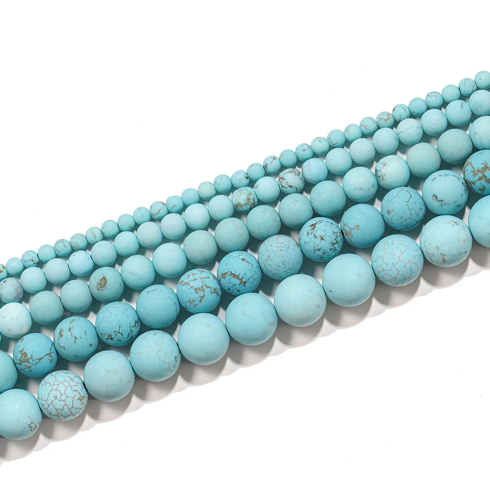 48Pcs Matte Natural Turquoise Jewelry Accessories, Frosted Natural Turquoise Loose Beads,Fashionable Semi-Finished Bead Beads