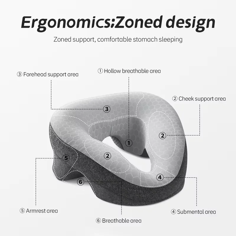Memory Foam Face Down Massage Pillow Ergonomic Beauty Salon SPA Bed Headrest No Pressure on Eyes Jaw Breathable Facial Rest Pill