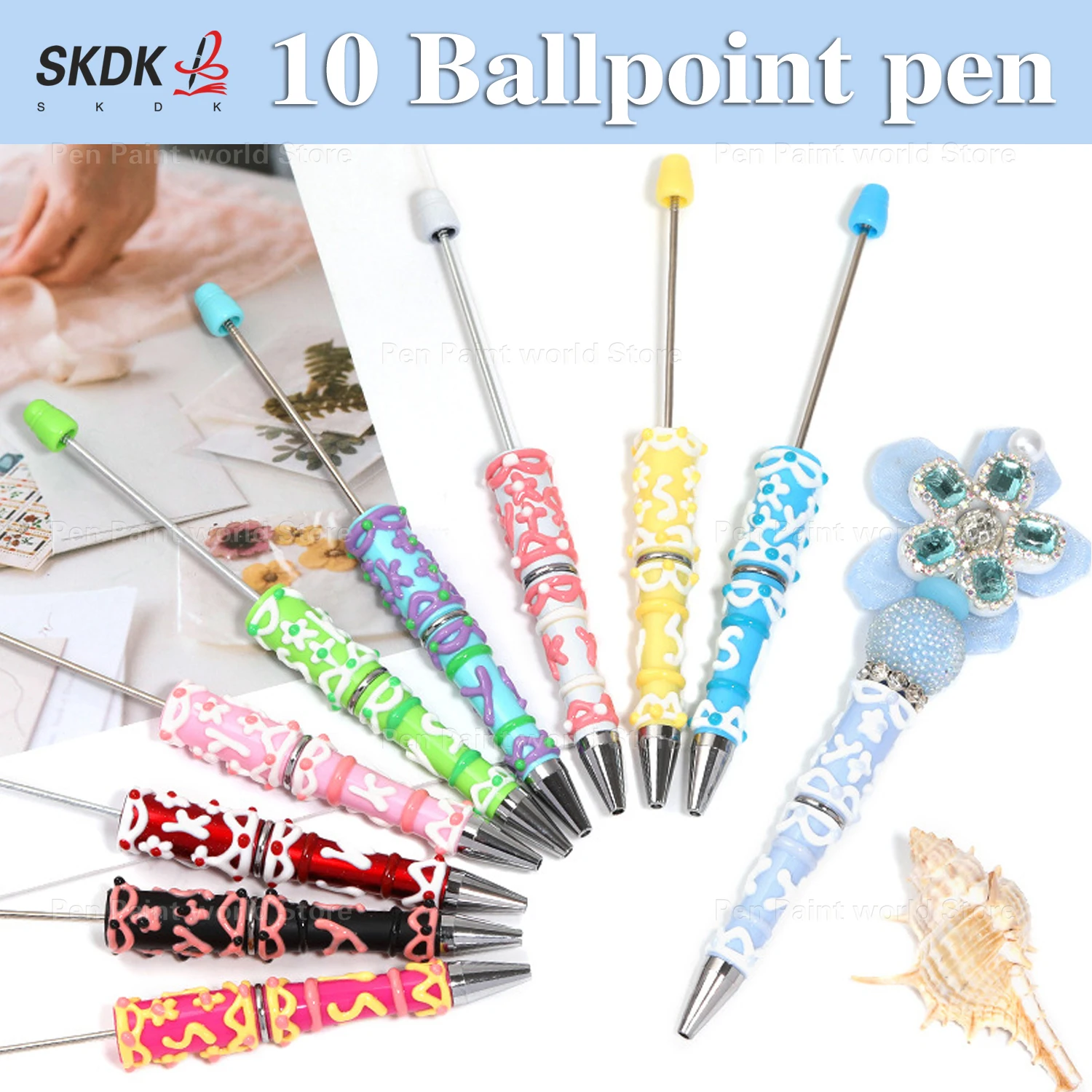 

10Pcs DIY Cream-Drip Pen – Bead Design Ballpoint for Students, Teachers, and Office Use Bead pen Ballpoint Pen