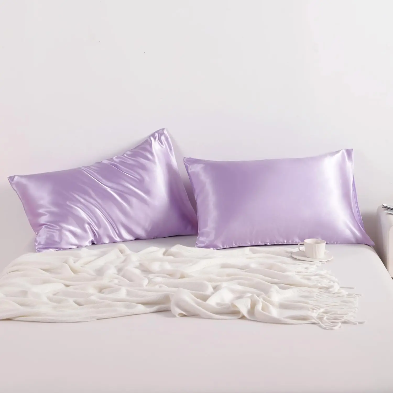 2PCS Satin Pillowcase Gifts Luxurious and Silky Throw Pillows with Envelope Closure 20x36 Inches Pillow Cover for Hair and Skin view 2