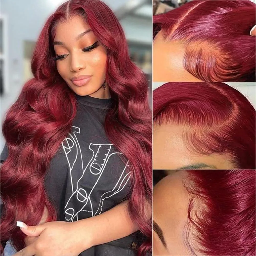 99J Burgundy Lace Front Human Hair Wig Body Wave Red Colored Wigs Brazilian 13x4 Lace Frontal Wigs On Sale Clearance For Women