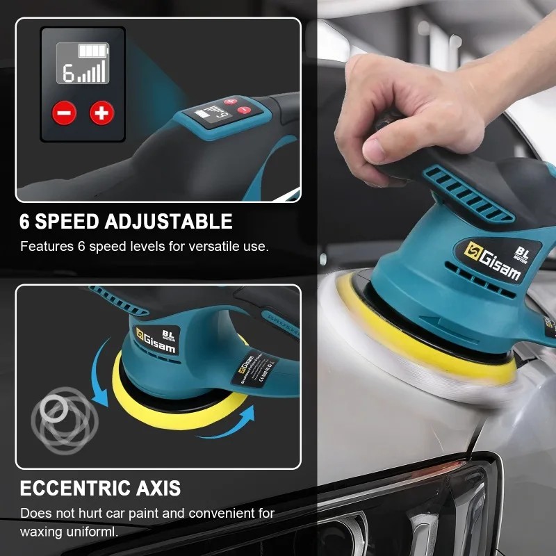 【Hot Item】 Brushless Electric Car Polisher 6Gear Cordless Auto Electric Waxing Sanding Sealing Glaze Tool For  18v Battery view 3