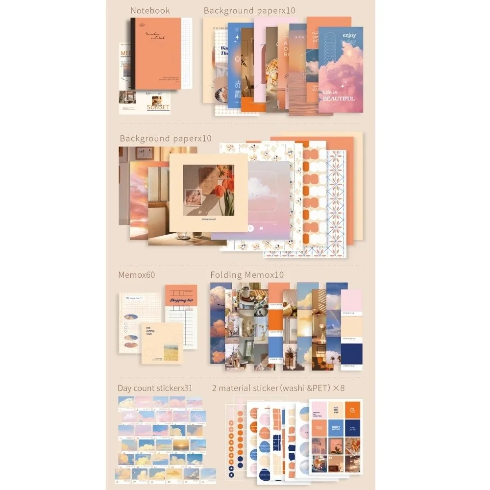 155Pcs/set Thickened Handbook Gift Box Set Exquisite Literary Vintage Notebook Set Sticky Note Card Paper Landscape Decoration