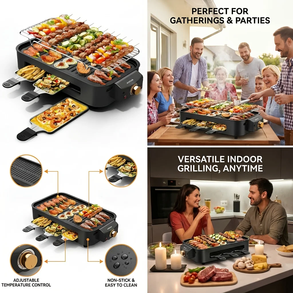 

Smokeless Electric Grill Indoor/Outdoor Portable BBQ Suitable for Home, Camping & Parties