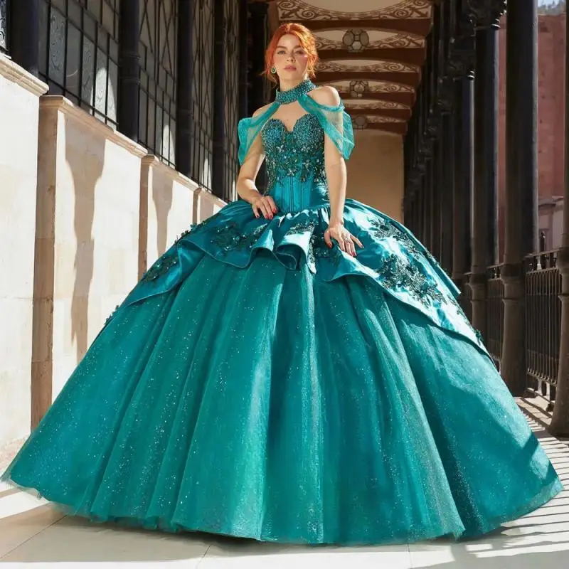 

Glamorous Quinceanera Dresses Appliques Crystals Rhinestones Ruched Lacing up Sweetheart Vestidos De 15 Quinceañera