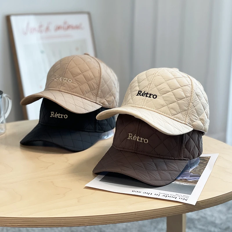 

Diamond Quilted Retro Baseball Cap Autumn Winter Puffer Snapback Hat with Adjustable Strap Lightweight Nylon Unisex Warm Hat