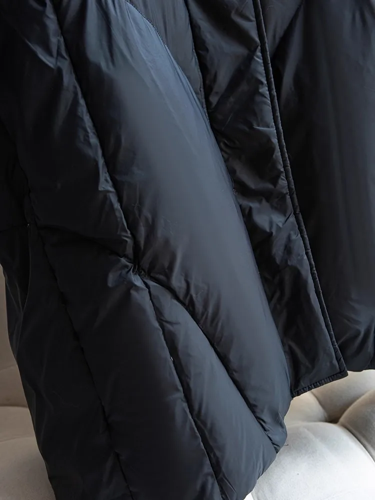 Chaqueta larga de invierno con cuello de piel de zorro para mujer, abrigo grueso y cálido para mujer, abrigo holgado de gran tamaño, cortavientos de diseñador