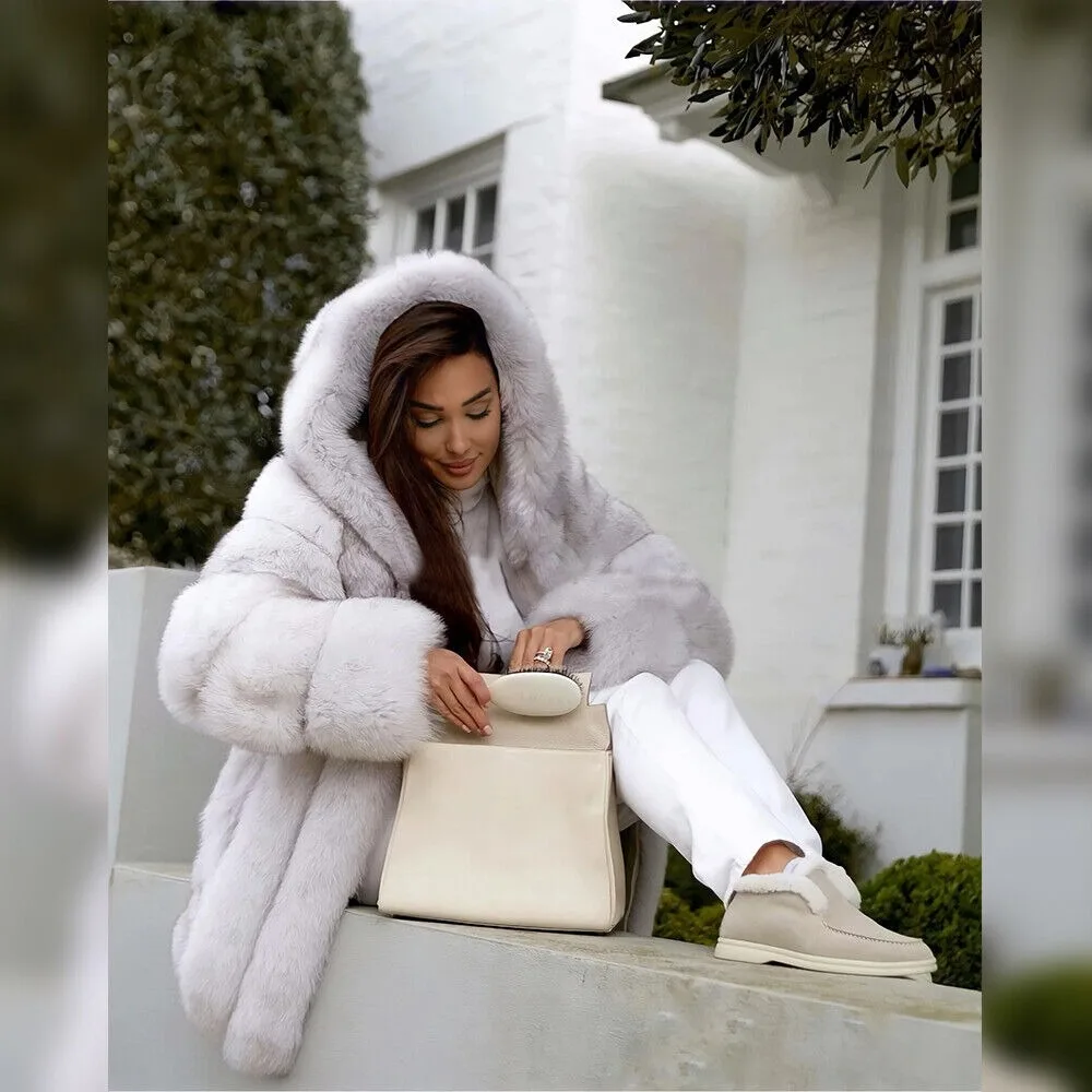 

Fashion Real Fur Coat Winter Women's Natural Fur Jacket Hooded Warm Knitted Mink Coats New Raccoon Leather Outerwear Clothing