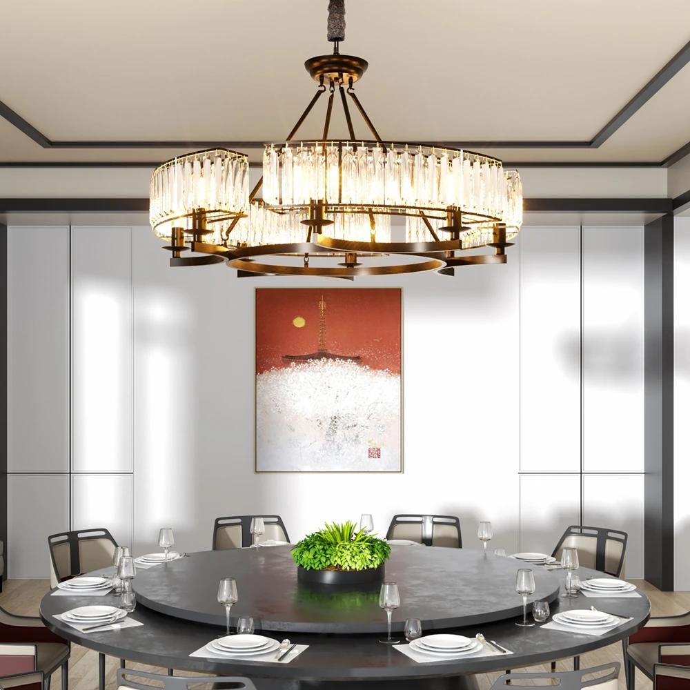 

Круглая хрустальная люстра Vrygle, 6 ламп, подвесной подвесной светильник, потолочный светильник, черная железная рамка для столовой, гостиной