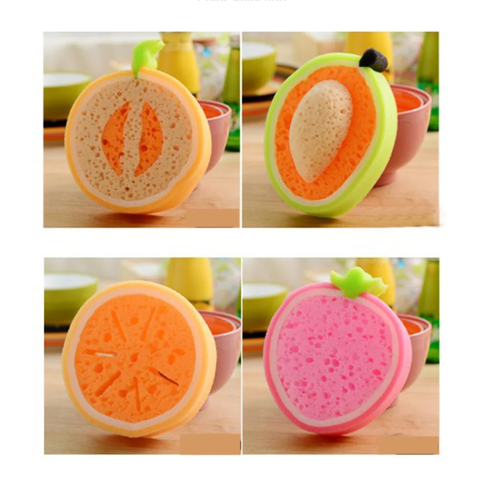 4pcs Durable Fruits Shaped Cleaning Sponge Eraser Strong Decontamination Washing Brush (Mango, Strawbery, honeymelon, orange)