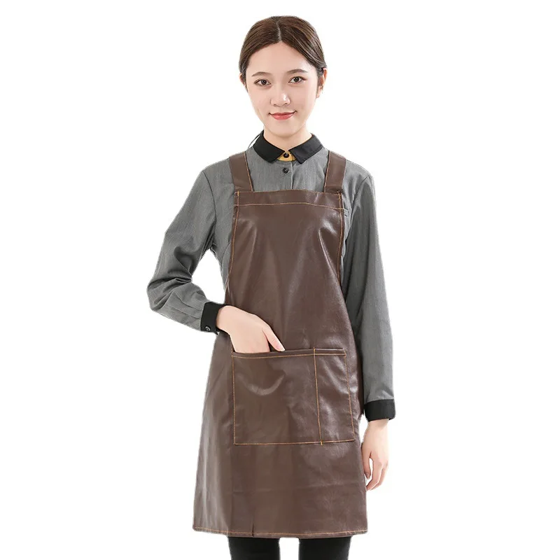 

H Strap Waterproof Leather Apron Customized Logo BBQ Bakery Kitchen Oil Resistant Korean Edition PU Leather Apron