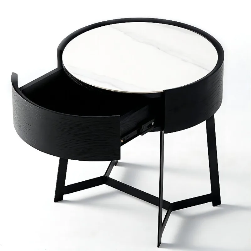 

Italian minimalist rock slab bedside table round solid wood creative bedroom locker living room side table