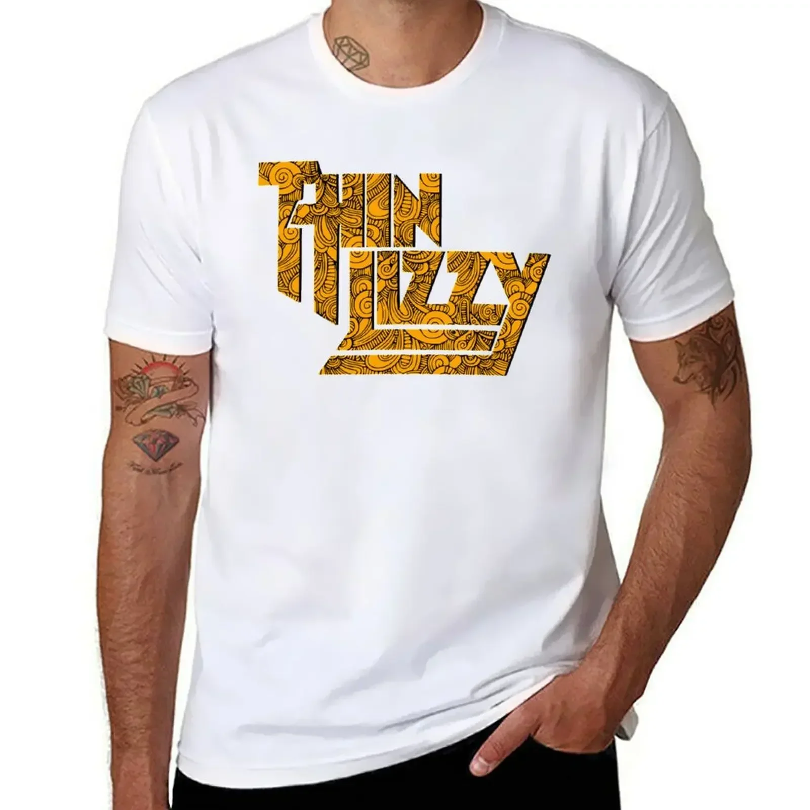 New Arrival Round Neck Thin Lizzy text T-Shirt cute tops korean fashion plain white men mens designer clothes new in tops & tees