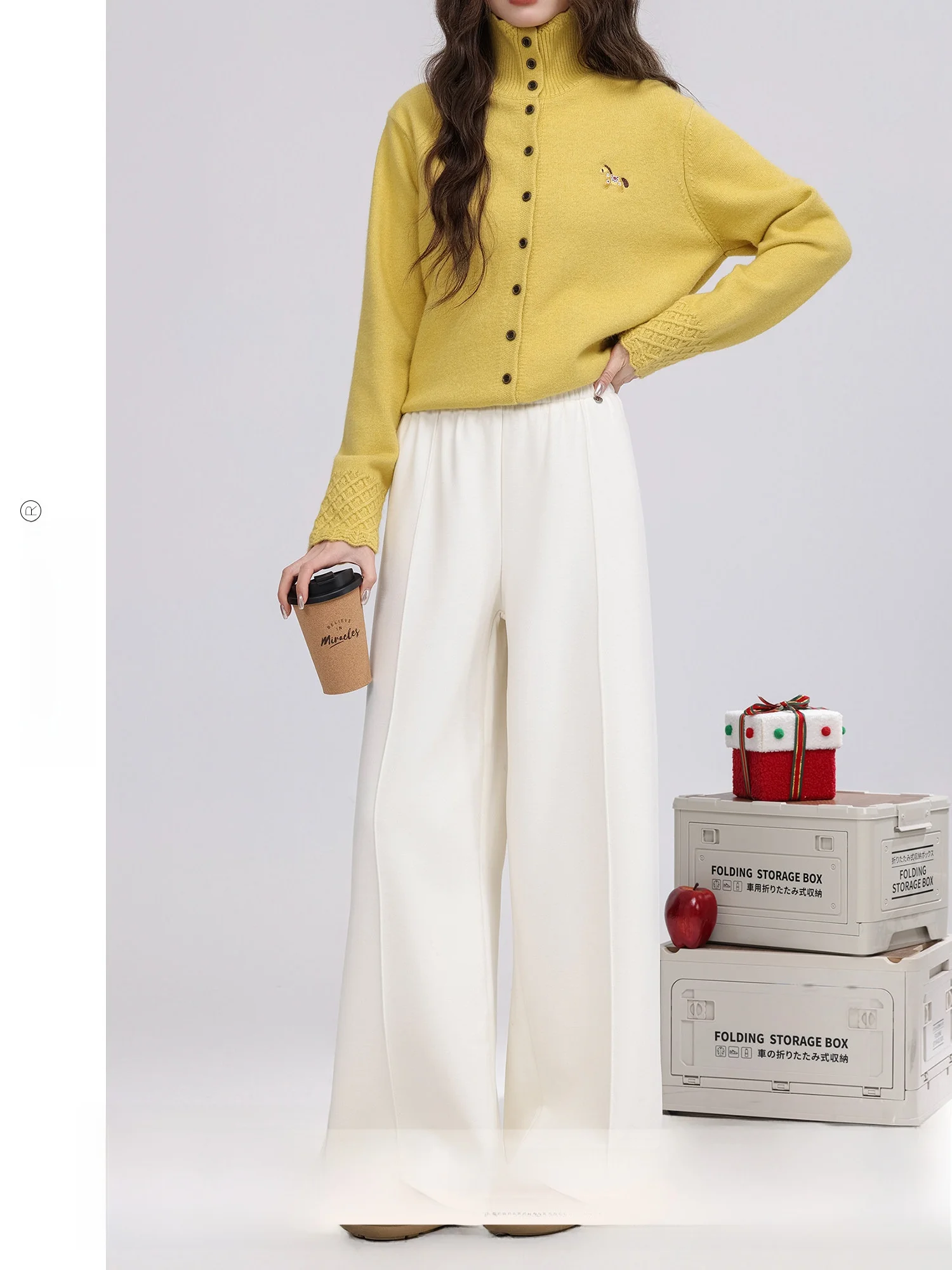 

Теплые женские повседневные брюки свободного кроя на флисовой подкладке, белые, удобные, с высокой талией, на резинке, из смесового полиэстера