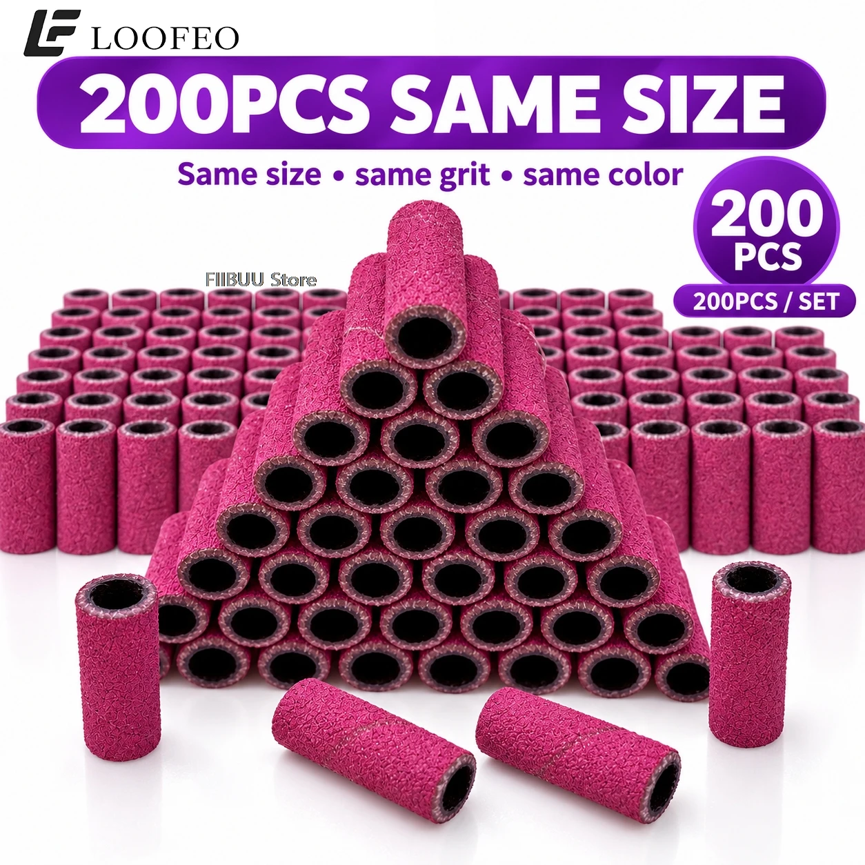 200PCS 3mm MiniNail Drill Sanding Bands Set 120/180/240 Grit Small Sanding Sleeves E-File Bits Nail File for Manicure Pedicure