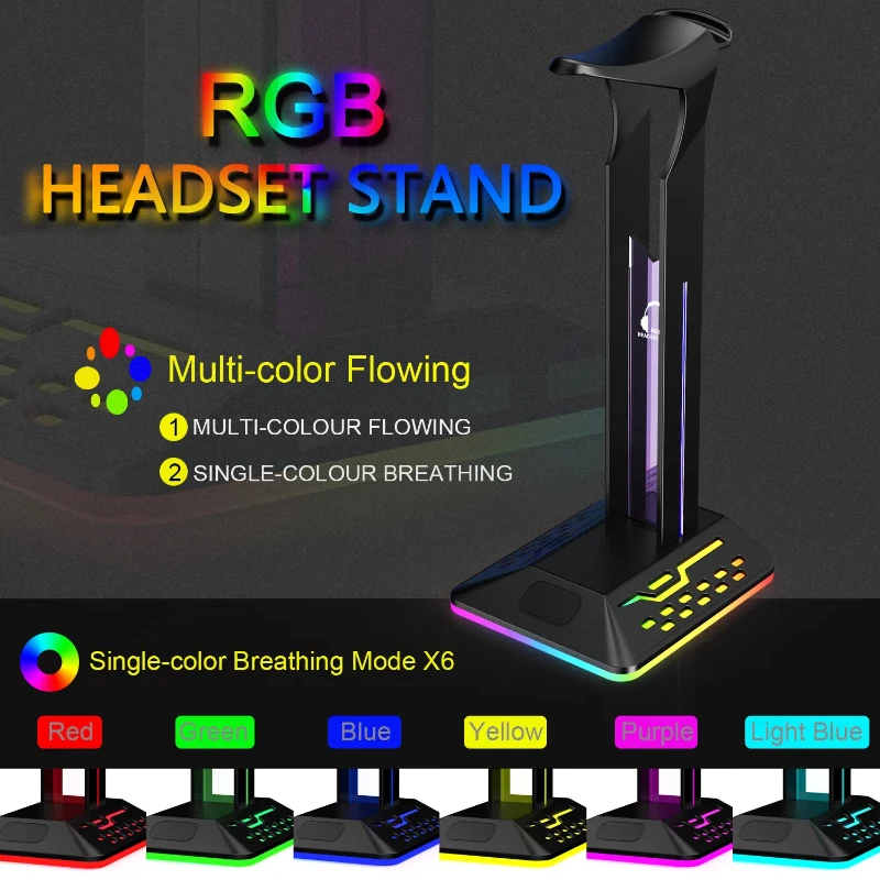 

Aluminum Alloy Headphone Desktop Stand WithRGB Color Changing and Luminous Display for Gaming Headsets FeaturingUSB Connectivity
