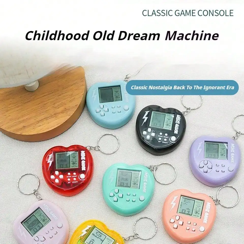 

New Heart handheld game console Mini Building Blocks Game, Keychain Nostalgic Creative Puzzle, Old-Fashioned Toy Pendant