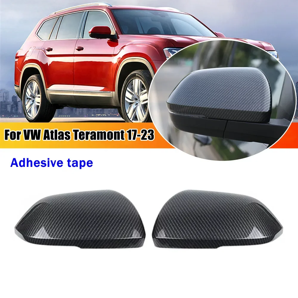 

For Volkswagen VW Atlas Teramont 2017-2023 ABS Car Rearview Side Mirror Cover Wing Cap Exterior Door Trim Adhesive Sticker Parts