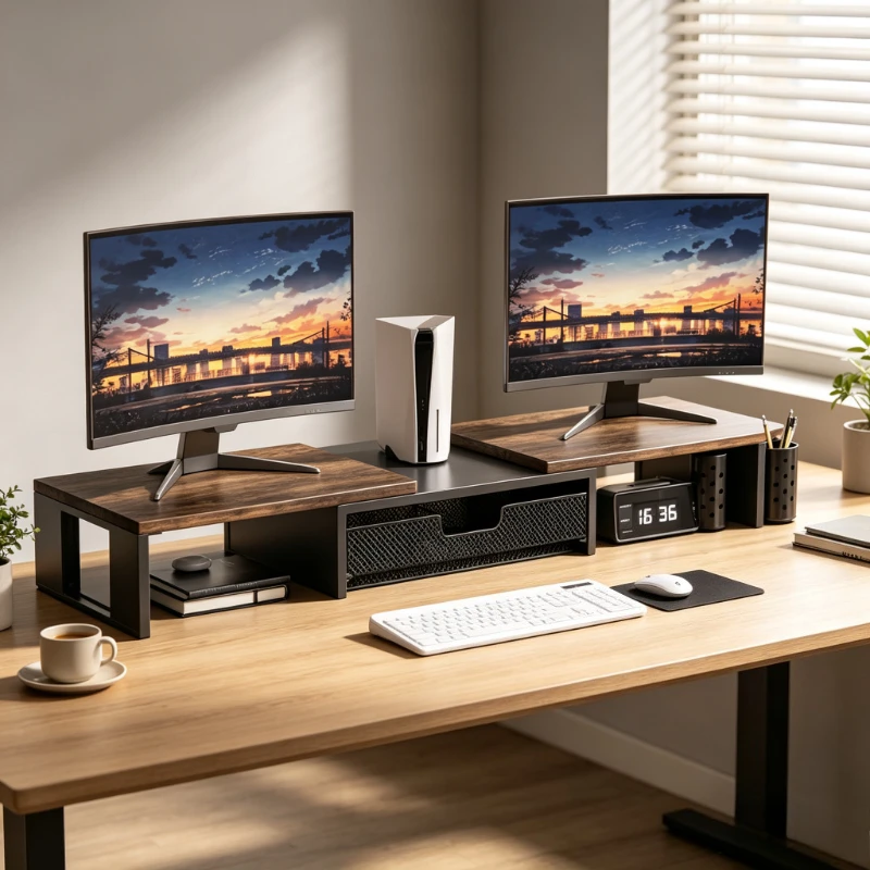 Dual Monitor Stand Riser Extendable Rotating Corner Desktop Shelf for Laptop Computer Storage Organizer Office Home 모니터 받침대