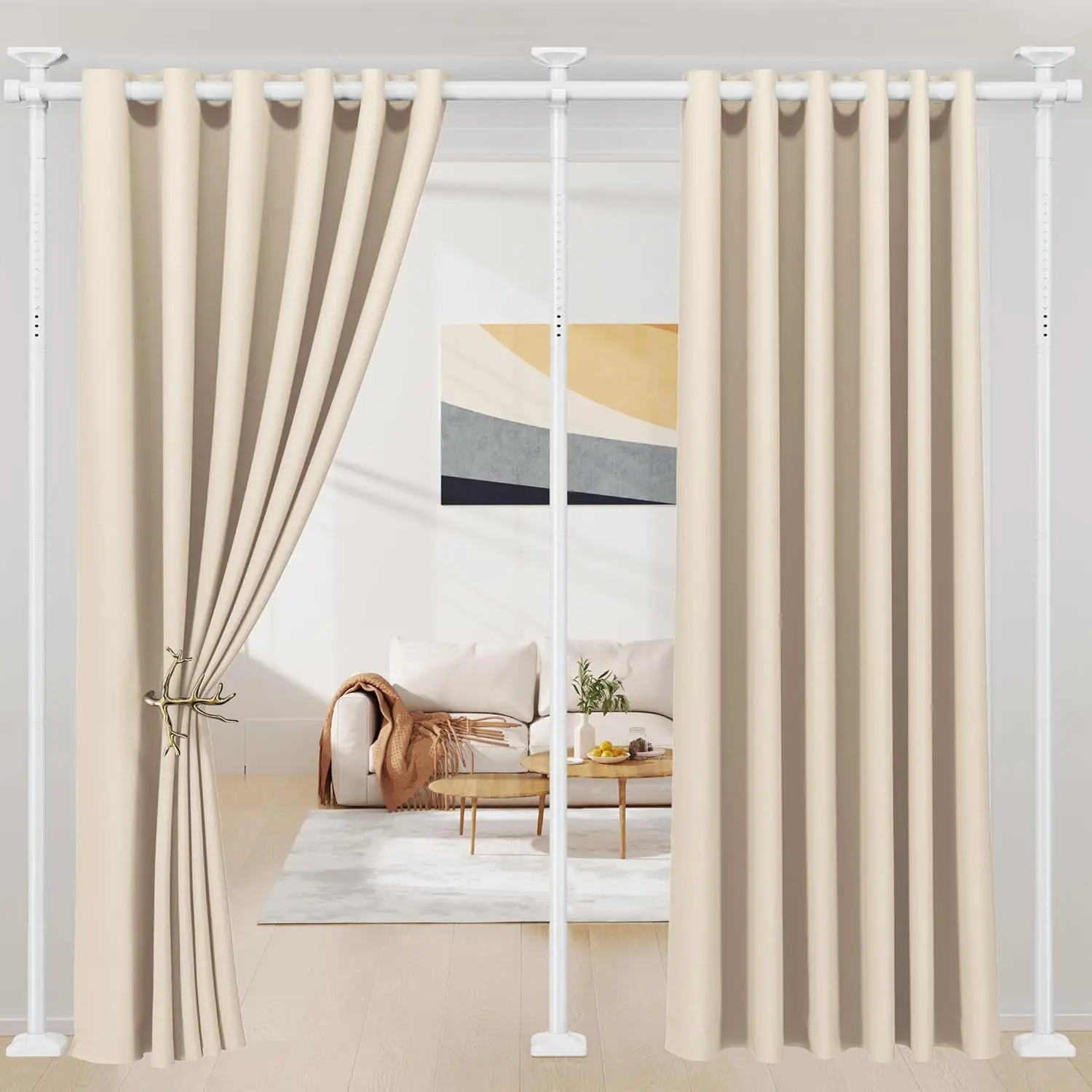 

Room Divider No Drilling Curtain Rod Wall Divider for Room Separation, 4-10ft(H) 28-114inch(W) Adjustable, White