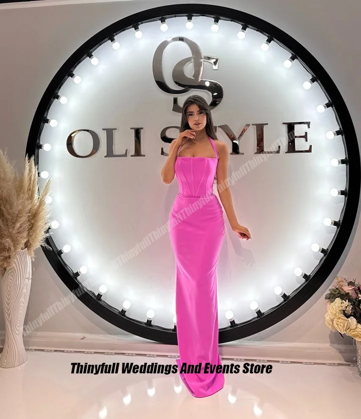 Thinyfull Mermaid Saudi Satin Prom Dress Sleeveless Halter Evening Party Gown Floor-length Dubai 2024 Special Occasion Dress