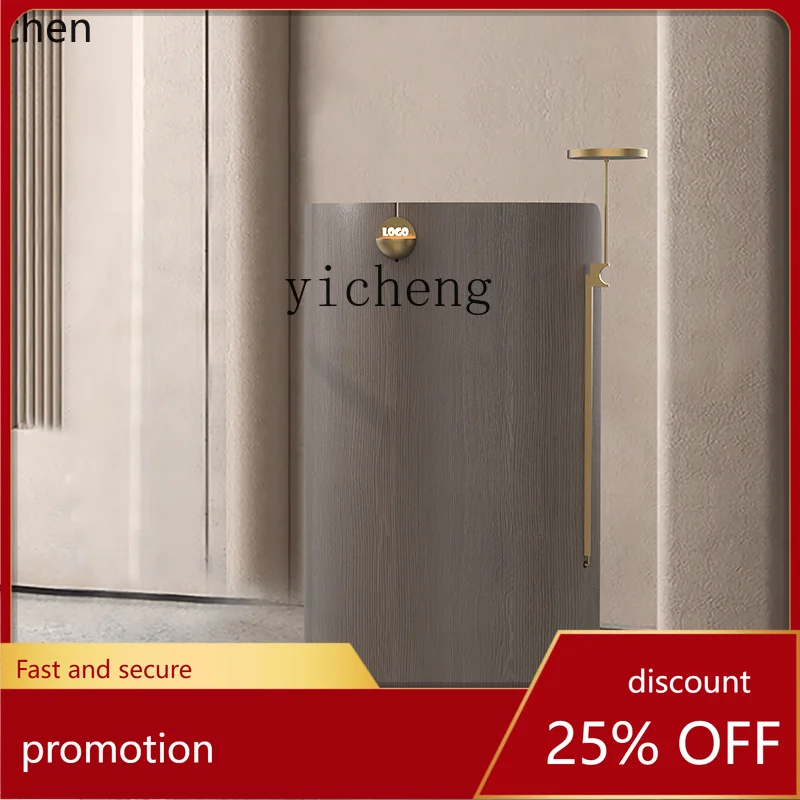 

HXL wood grain checkout page creative curved reception desk restaurant beauty salon information desk