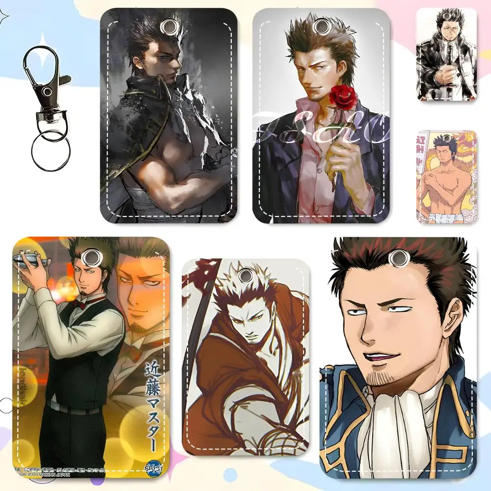 1pc Kondo Isao Anime Cartoon Characters Card Case Keychain Access Card Bag Key Tag Ring Leather Card Holder Key Ring Access