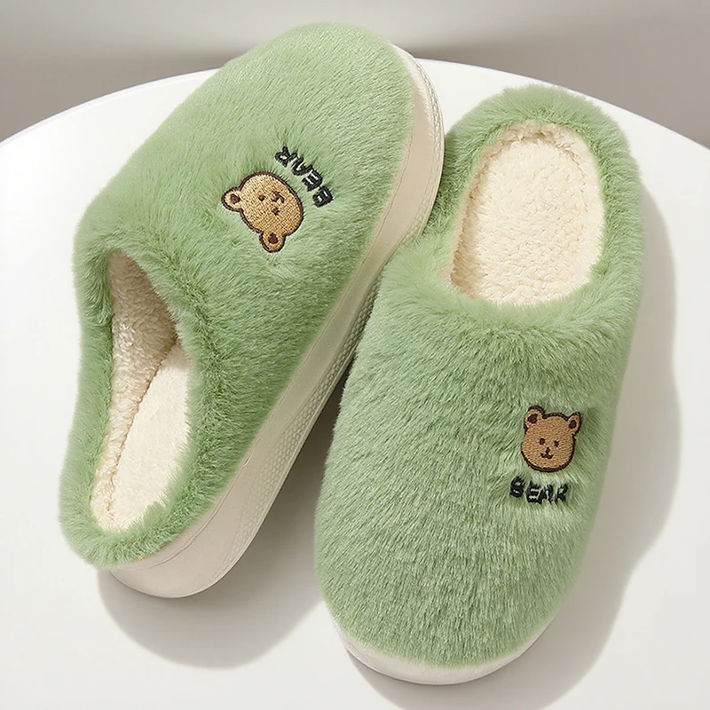 

Warm Slippers Women Cute Winter Fluffy Slides Comfortable Men Home Plush Flats Indoor Non-Slip Couples Soft Furry Floor Shoes