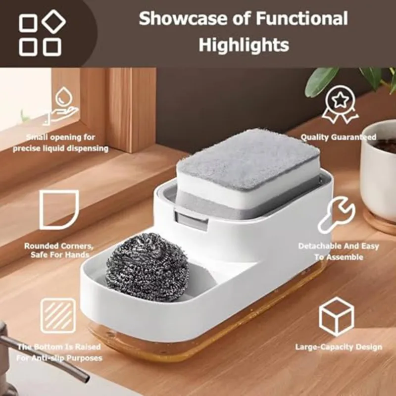 

ABLJ For Kitchen And Bathroom Compatible Automatic Soap Dispenser Manual Liquid Soap Dispenser With Sponge Holder And Storage Bo