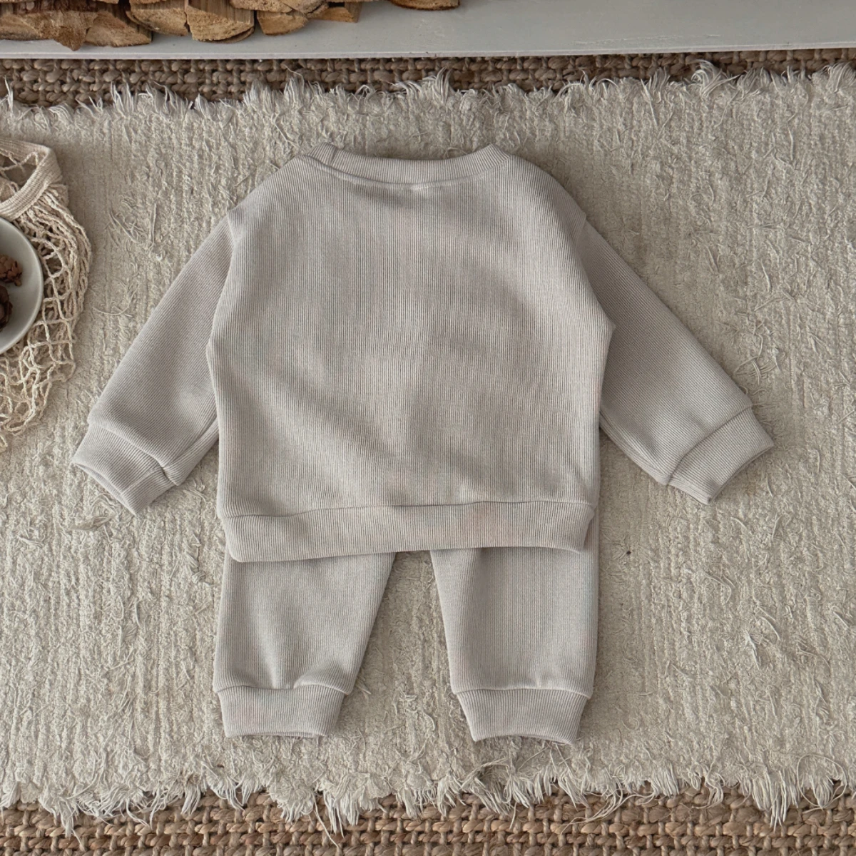 Baby Newborn Items Korean Boys Outfit, Color Letter Applique Sweatshirt & Ribbed Cuff Jogger Pants Set