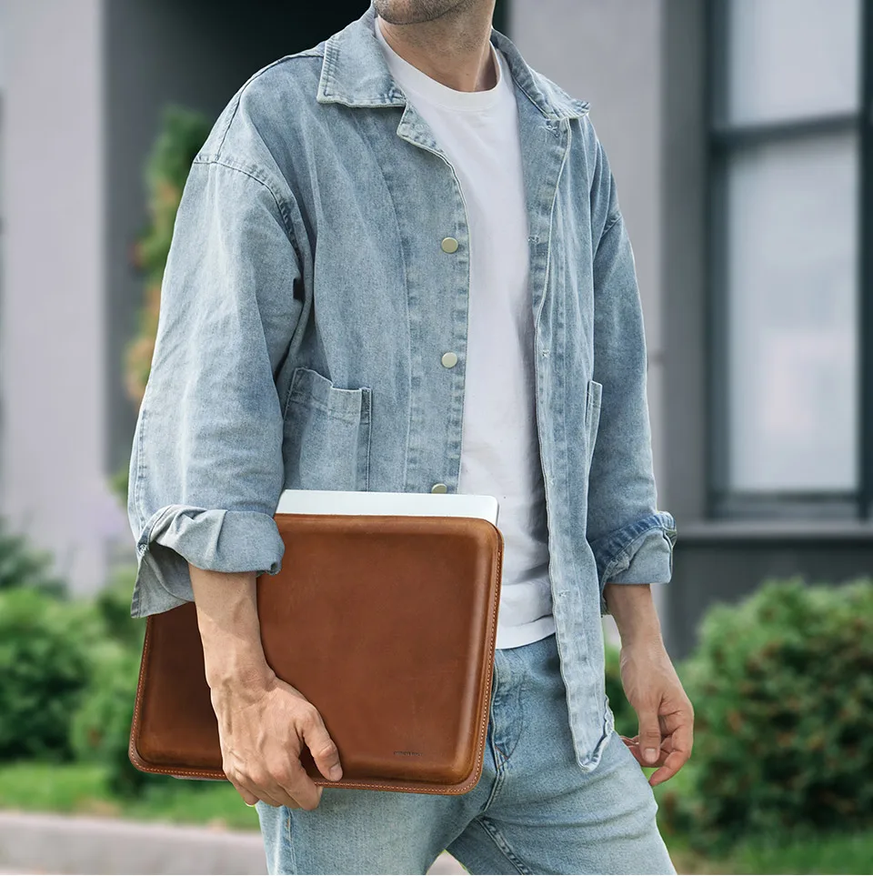 KONTAKTE FAMILIE Echtleder-Laptop-Hülle für MacBook Pro Air 13 14 16 M4 M3 M2 Cover HP DELL XPS 13 Computertasche Herren – Detail 1
