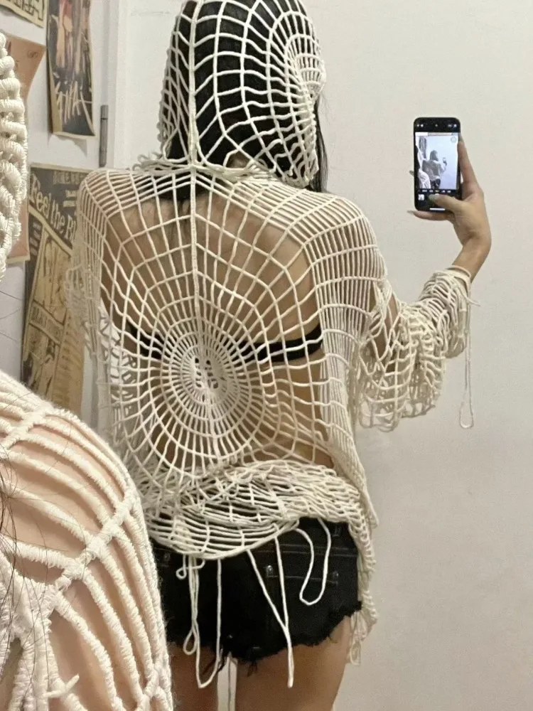 Y2k Spider Web czarny sweter zewnętrzny 2024 nowa casualowe w stylu Streetwear top warstwowy niszowy osobowość wszechstronna zgrywanie bluzka unisex