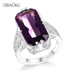 10*20mm Big Amethyst Gemstone Ring Hollowed-out 925 Sterling Silver Rings Exaggerated Silver Hand Jewelry For Women