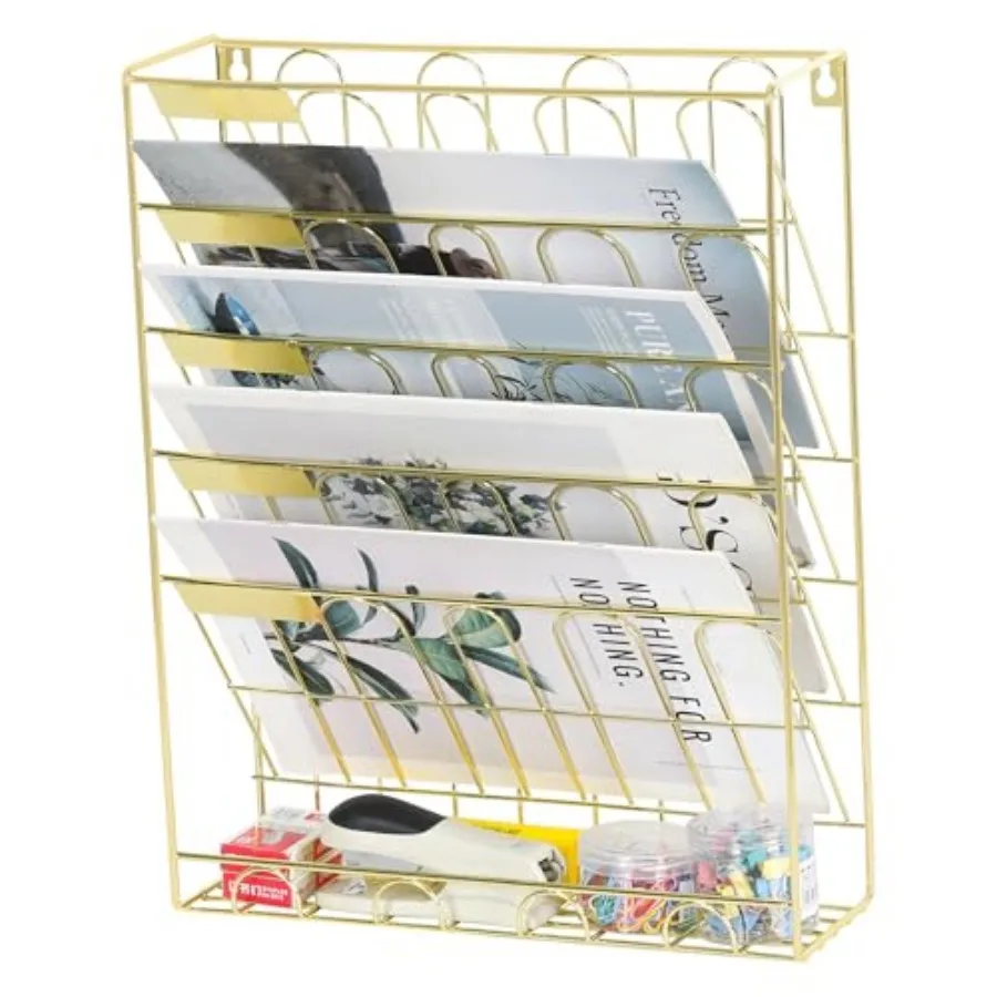

Wall File Organizer, 5 Tier Hanging File Organizer with Bottom Tray, No Assembly Required Metal Wall Mount File Holder for Offi
