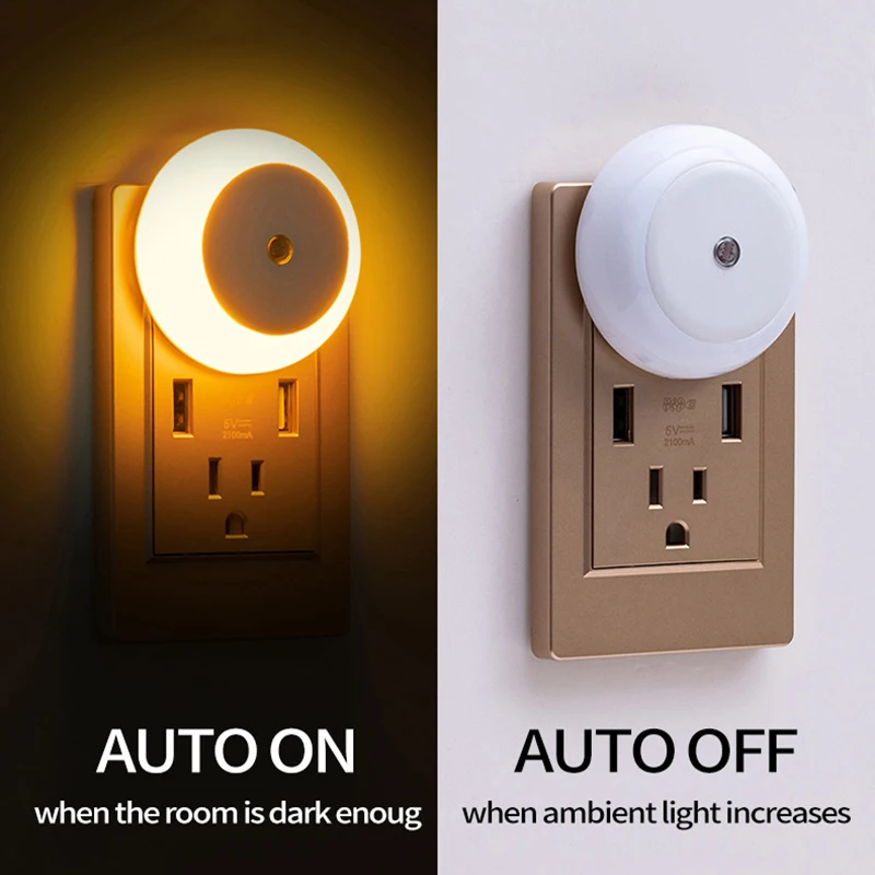 Energy Saving Light Sensor Night Light Intelligent Light Control Stair Light AUTO ON OFF Children Kids’Room Socket Night Lamp