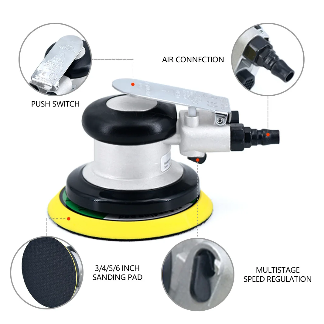 5inch 125mm Pneumatic Orbital Sander Grinder Polishing/Grinding Tool for Furniture Metal Wood Grinding Car Body Waxing