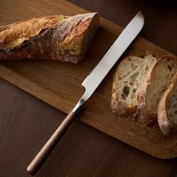 Stainless Steel Serrated Knife, Creative Household Kitchen Baking Tools, Multifunction Toast Cake Slicing Knife, Walnut Long Han