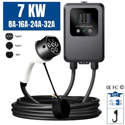 New EVSE Wallbox 7KW 32A for Electric Car Charging Type 2 Type 1 GB/T EV Charger IEC62196-2 SAE J1772 GBT EV Charging Station